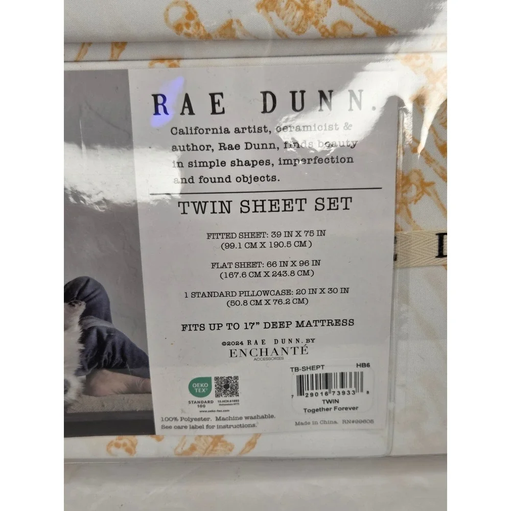 Rae Dunn Twin Sheet Set Halloween Orange Skeleton Together Forever New